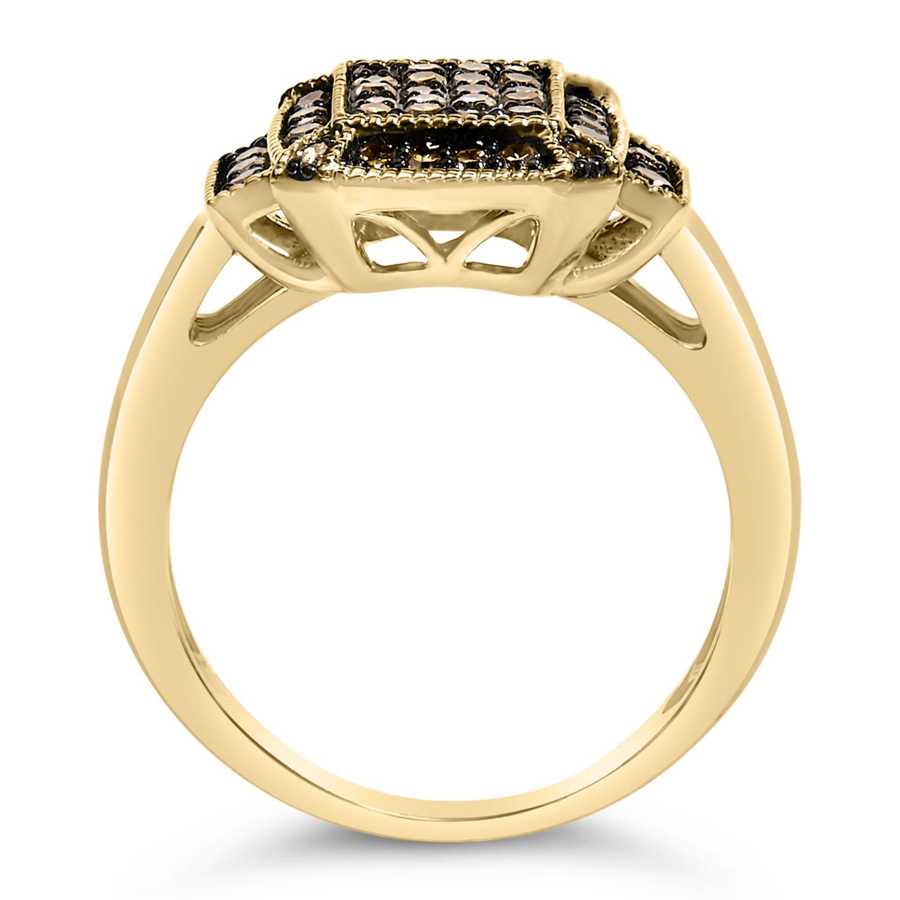 10K Yellow Gold Plated .925 Sterling Silver 1/2 Cttw Champagne Diamond Step Up Ring
