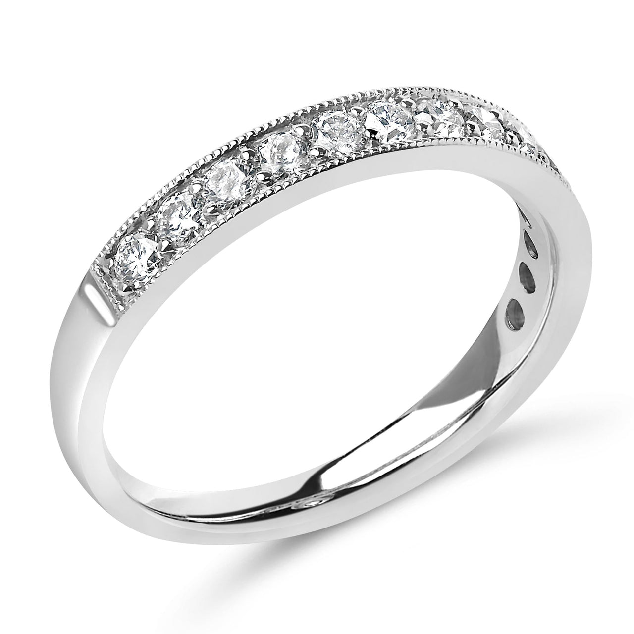 14K Gold 1/2 Cttw Round Diamond Milgrain Wedding Band