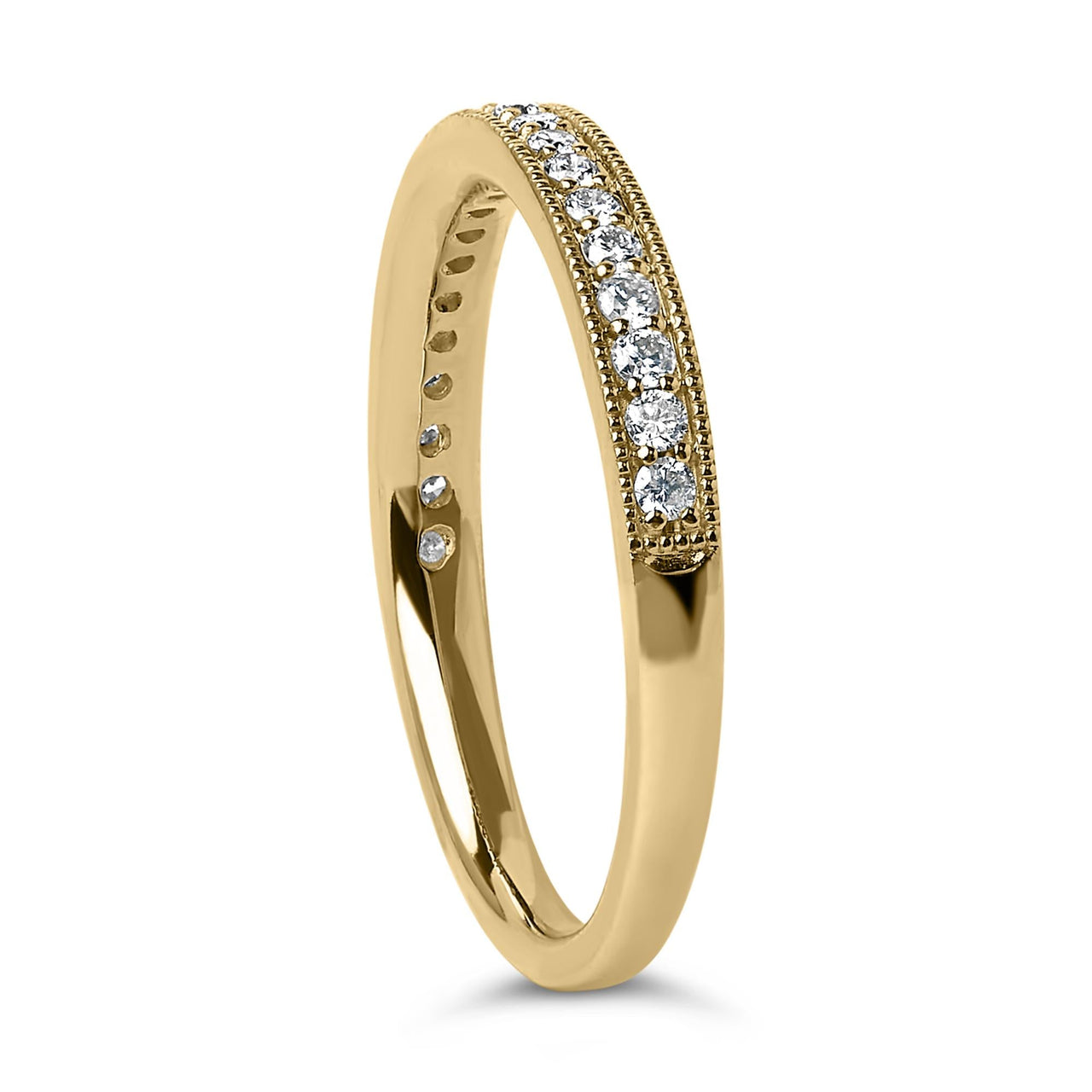 14K Gold 1/4 Cttw Round Diamond Milgrain Wedding Band