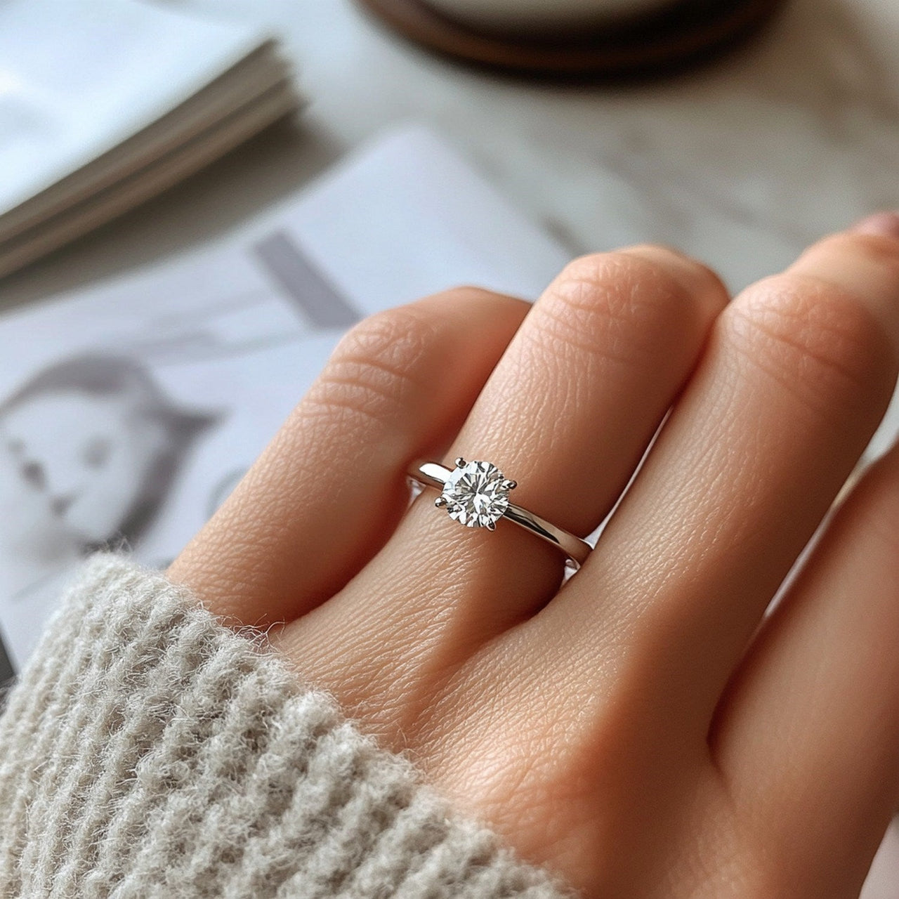 3/4 Carat Round Lab Grown IGI G/VS1 Diamond Solitaire Ring in 10K White Gold - KIAHMILLA