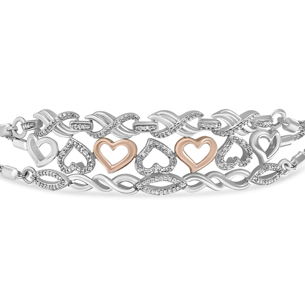 Sterling Silver Diamond Accent 3 Piece Adjustable Bolo Bracelet Set