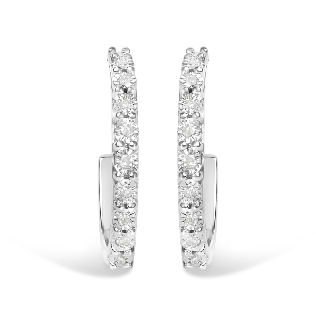 .925 Sterling Silver 1/10 Cttw Diamond Miracle Set J-Hoop Earring (I-J Color, I3 Clarity)