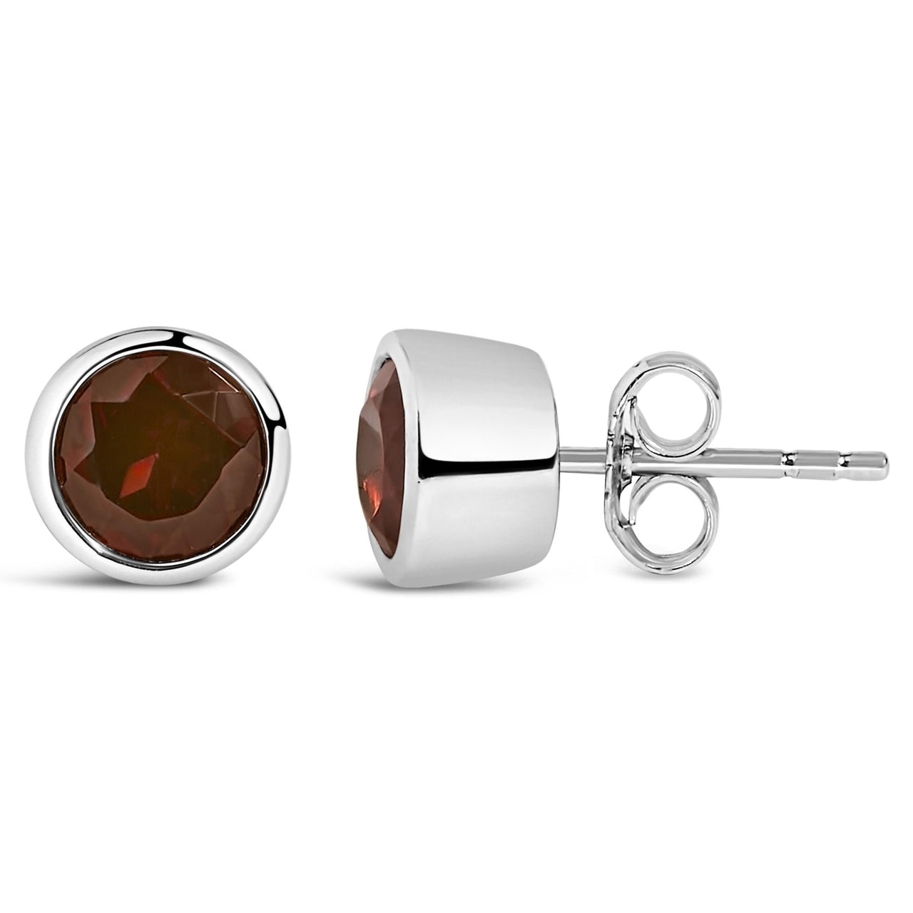 .925 Sterling Silver 6MM Bezel Set Created Gemstone Solitaire Stud Earrings