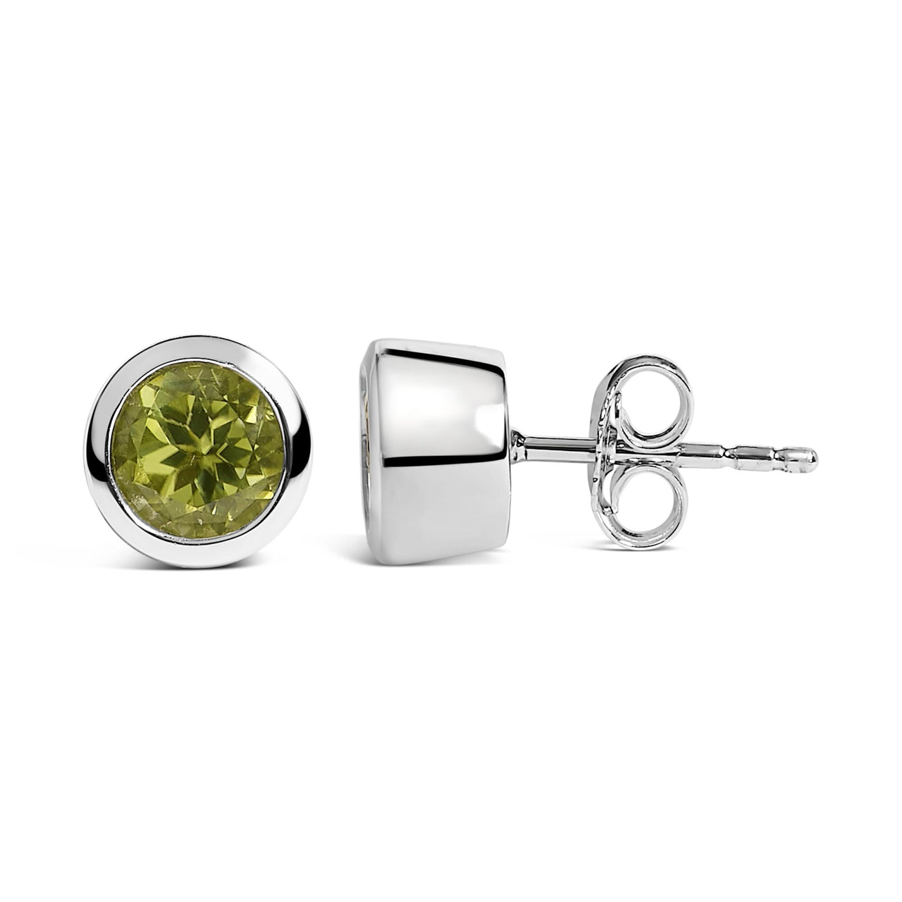 .925 Sterling Silver 6MM Bezel Set Created Gemstone Solitaire Stud Earrings