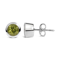 .925 Sterling Silver 6MM Bezel Set Created Gemstone Solitaire Stud Earrings