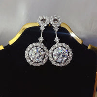 4 Carat Crystal Drop Dangle Earrings with Round Halo Design - Coolpeacock