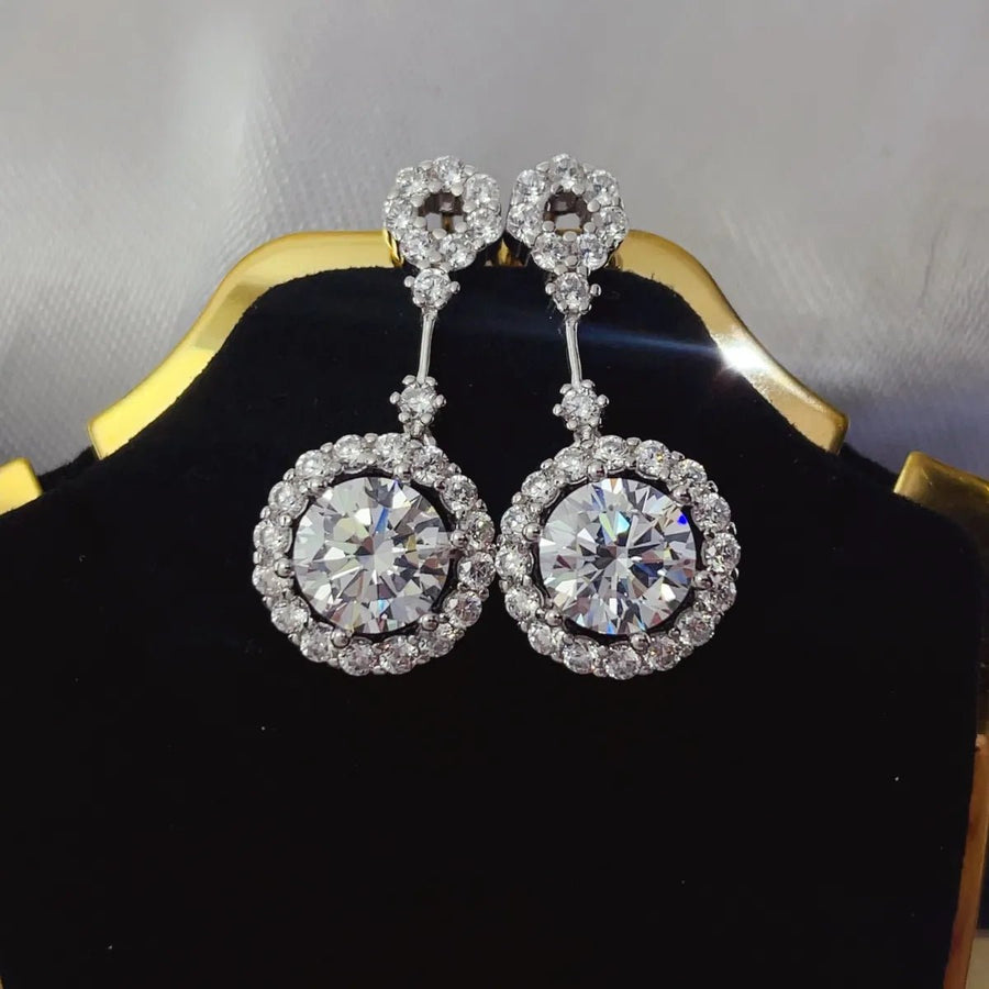 4 Carat Crystal Drop Dangle Earrings with Round Halo Design - Coolpeacock