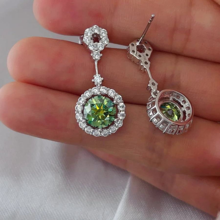 4 Carat Crystal Drop Dangle Earrings with Round Halo Design - Coolpeacock