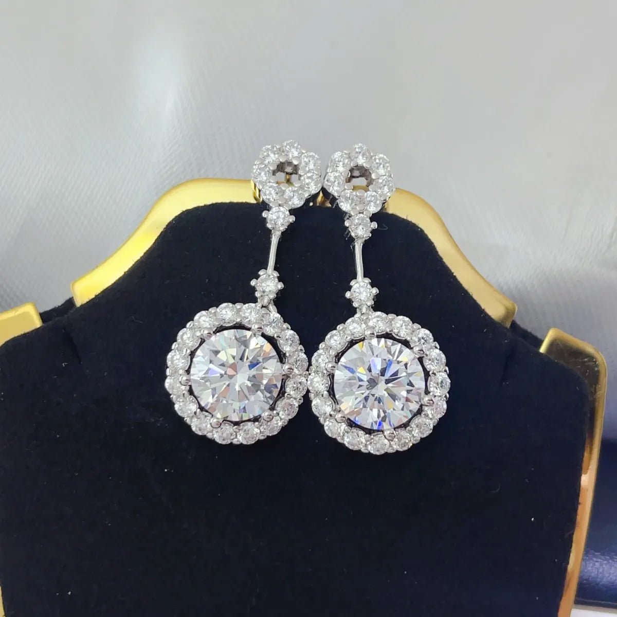 4 Carat Crystal Drop Dangle Earrings with Round Halo Design - Coolpeacock