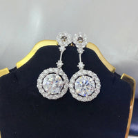 4 Carat Crystal Drop Dangle Earrings with Round Halo Design - Coolpeacock