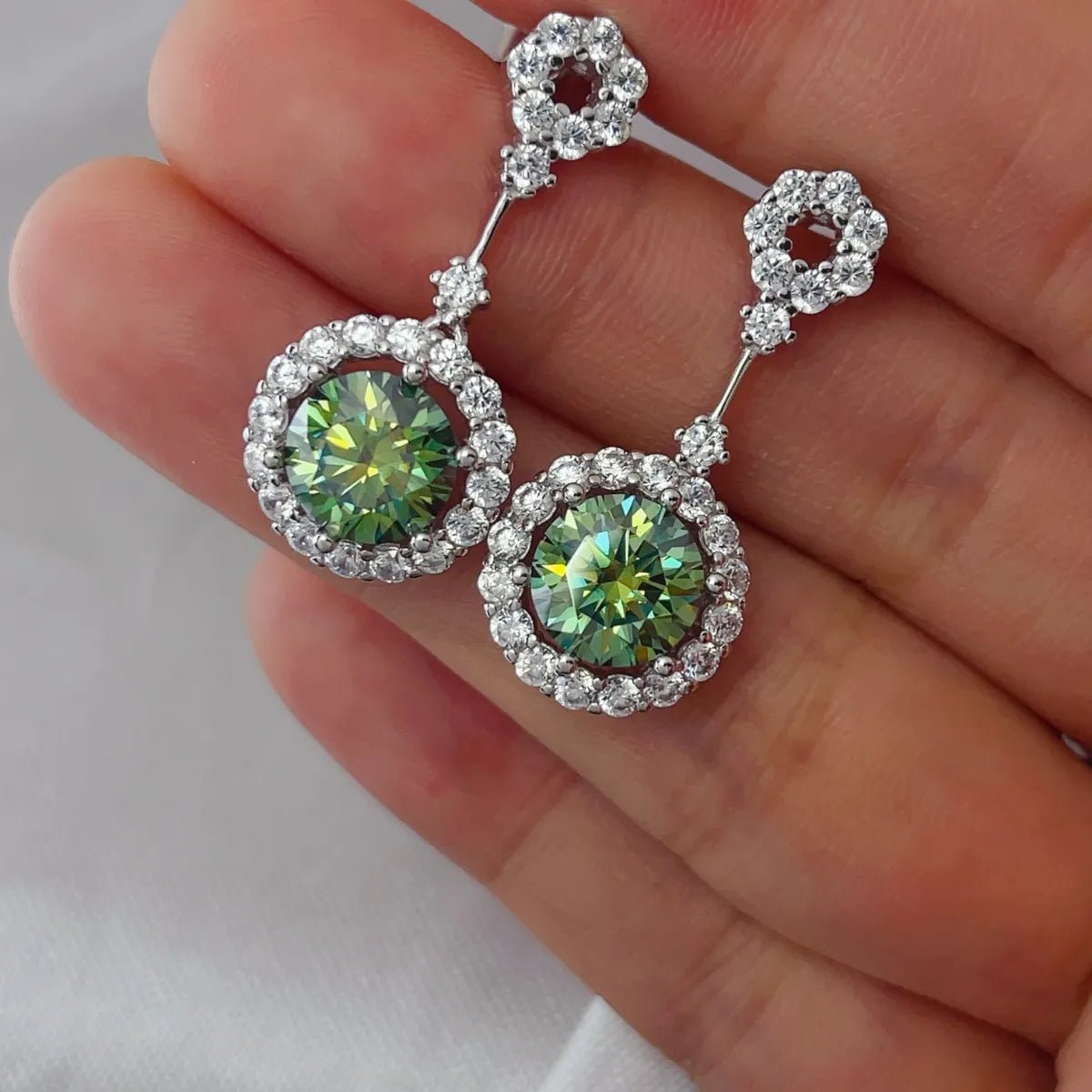 4 Carat Crystal Drop Dangle Earrings with Round Halo Design - Coolpeacock