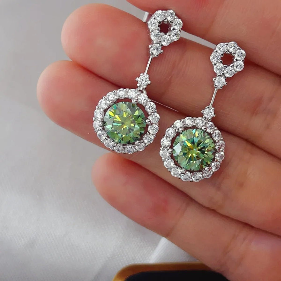 4 Carat Crystal Drop Dangle Earrings with Round Halo Design - Coolpeacock