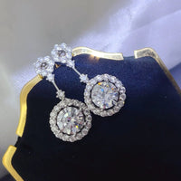 4 Carat Crystal Drop Dangle Earrings with Round Halo Design - Coolpeacock