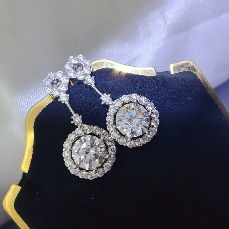 4 Carat Crystal Drop Dangle Earrings with Round Halo Design - Coolpeacock