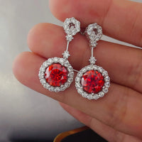 4 Carat Ruby Red Crystal Drop Earrings with Rhinestone Halo - Coolpeacock