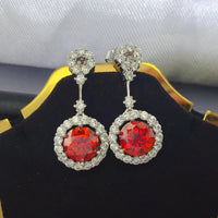 4 Carat Ruby Red Crystal Drop Earrings with Rhinestone Halo - Coolpeacock