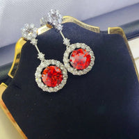 4 Carat Ruby Red Crystal Drop Earrings with Rhinestone Halo - Coolpeacock