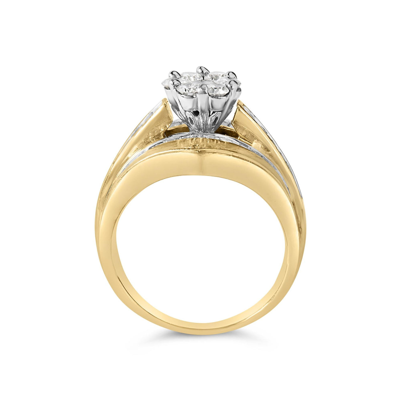 14K Yellow Gold 2-1/3 Cttw Diamond Cluster Channel Set Chevron Shaped Band Engagement Ring & Wedding Band Set (H-I Color, SI1-SI2 Clarity)-