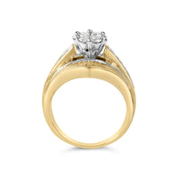 14K Yellow Gold 2-1/3 Cttw Diamond Cluster Channel Set Chevron Shaped Band Engagement Ring & Wedding Band Set (H-I Color, SI1-SI2 Clarity)-