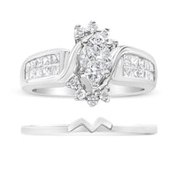 14K White Gold 1 1/2 Cttw Composite Diamond Marquise Shape Solitaire Diamond Engagement Ring Set for Women (H-I Color, SI1-SI2 Clarity)