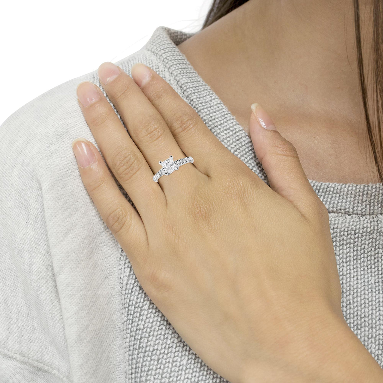14K White Gold 1 1/5 Cttw 4-Prong Set Princess Diamond Classic Engagement Ring