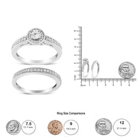 .925 Sterling Silver 1/2 Ctw Diamond Halo and Milgrain Engagement Ring Bridal Set (I-J Color, I3 Clarity)