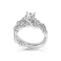 14K White Gold Lab Grown Diamond 1.0 Cttw Vintage Style Engagement Ring and Band Set