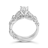 14K White Gold Lab Grown Diamond 1.0 Cttw Vintage Style Engagement Ring and Band Set