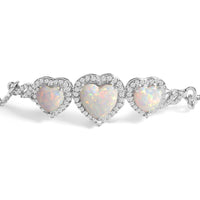.925 Sterling Silver Created Opal Triple Heart and White Sapphire Bolo Bracelet