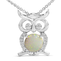 .925 Sterling Silver Created Opal and Sapphire Pendant Necklace