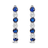 .925 Sterling Silver Created Blue and White Sapphire Hoop Earrings