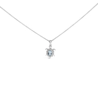 .925 Sterling Silver Created Blue Topaz and Sapphire Turtle Pendant Necklace