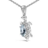 .925 Sterling Silver Created Blue Topaz and Sapphire Turtle Pendant Necklace