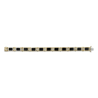 Men's 14K Yellow Gold Plated .925 Sterling Silver 1/10 Cttw Diamond and Black Onyx Panel Link Bracelet