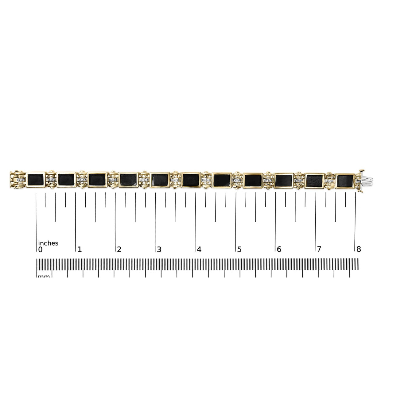 Men's 14K Yellow Gold Plated .925 Sterling Silver 1/10 Cttw Diamond and Black Onyx Panel Link Bracelet