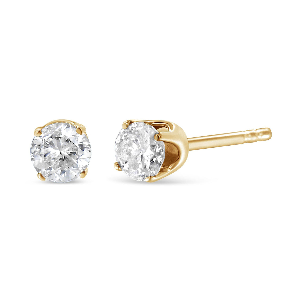 AGS Certified 14k Yellow Gold 3/8 Cttw 4-Prong Set Brilliant Round-Cut Solitaire Diamond Push Back Stud Earrings (Q-R Color, SI1-SI2 Clarity)