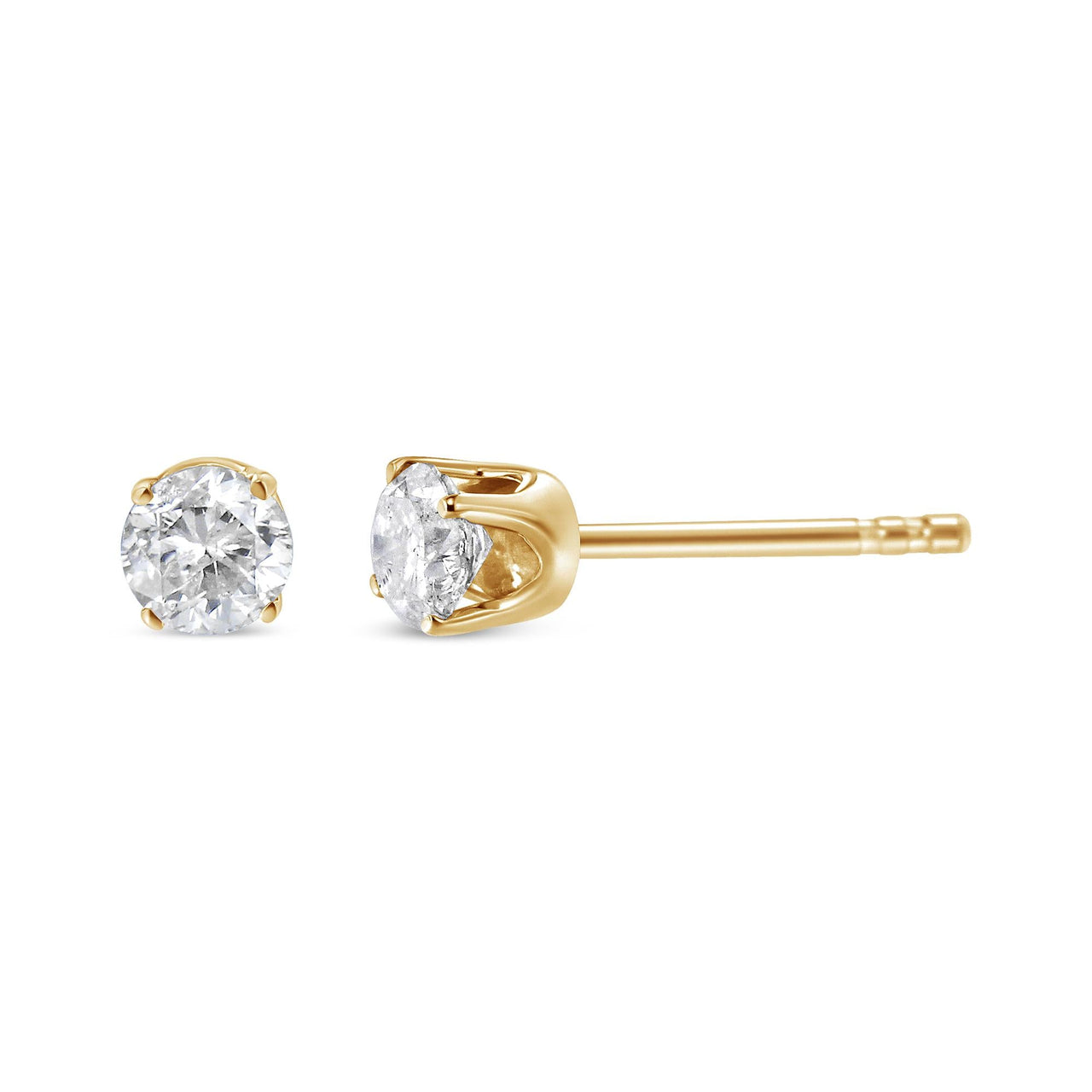 AGS Certified 14k Yellow Gold 3/8 cttw 4-Prong Set Brilliant Round-Cut Solitaire Diamond Push Back Stud Earrings (M-N Color, SI2-I1 Clarity)