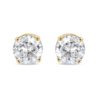 AGS Certified 1/2 Cttw Round Brilliant-Cut Diamond 14K Yellow Gold Classic 4-Prong Solitaire Stud Earrings (J-K Color, I1-I2 Clarity)