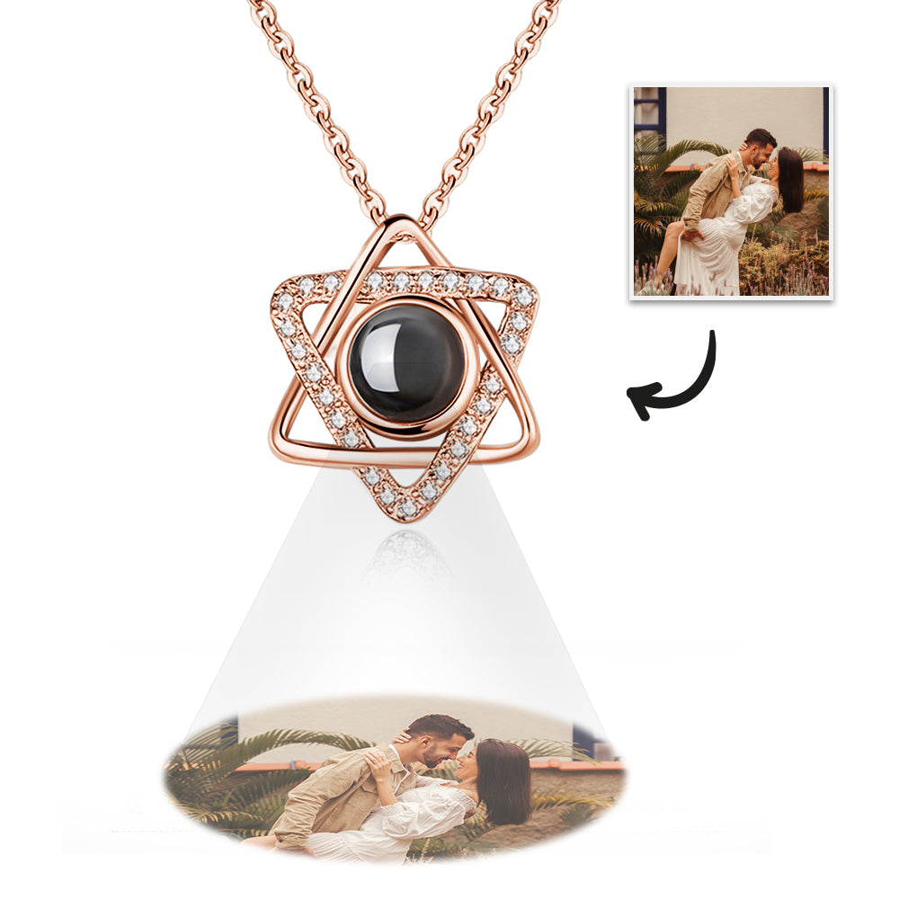 Custom Hexagram Pendant Projection Photo Necklace 925 Sterling Silver