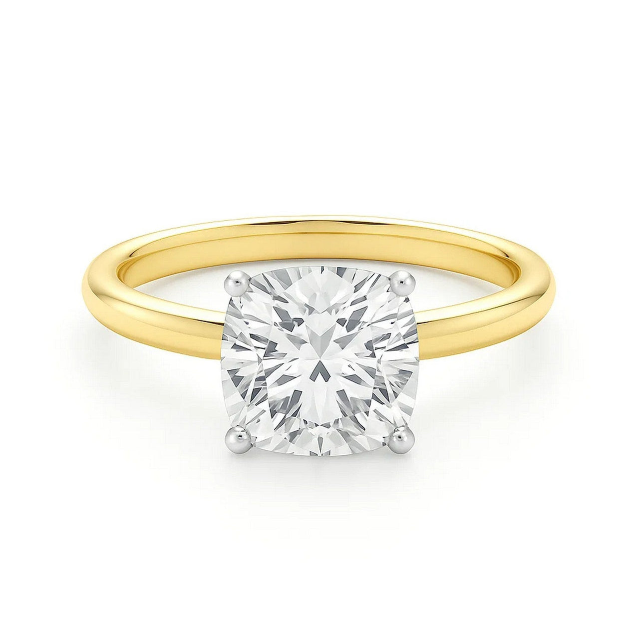 5 Carat Cushion Lab Grown IGI G/VS1 Diamond Solitaire Ring in 10K Yellow Gold - KIAHMILLA