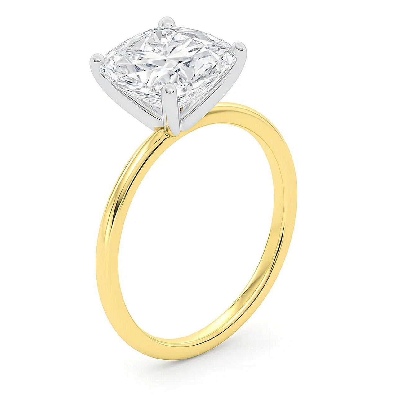 5 Carat Cushion Lab Grown IGI G/VS1 Diamond Solitaire Ring in 10K Yellow Gold - KIAHMILLA