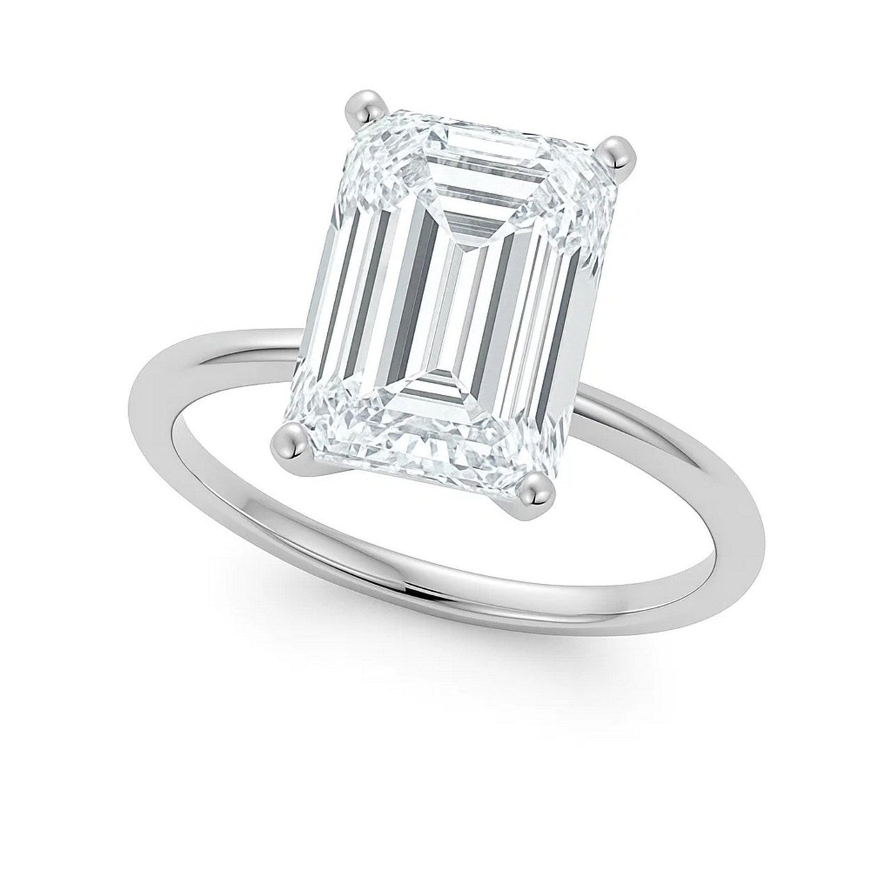 5 Carat Emerald Lab Grown IGI G/VS1 Diamond Solitaire Ring in 10K White Gold - KIAHMILLA