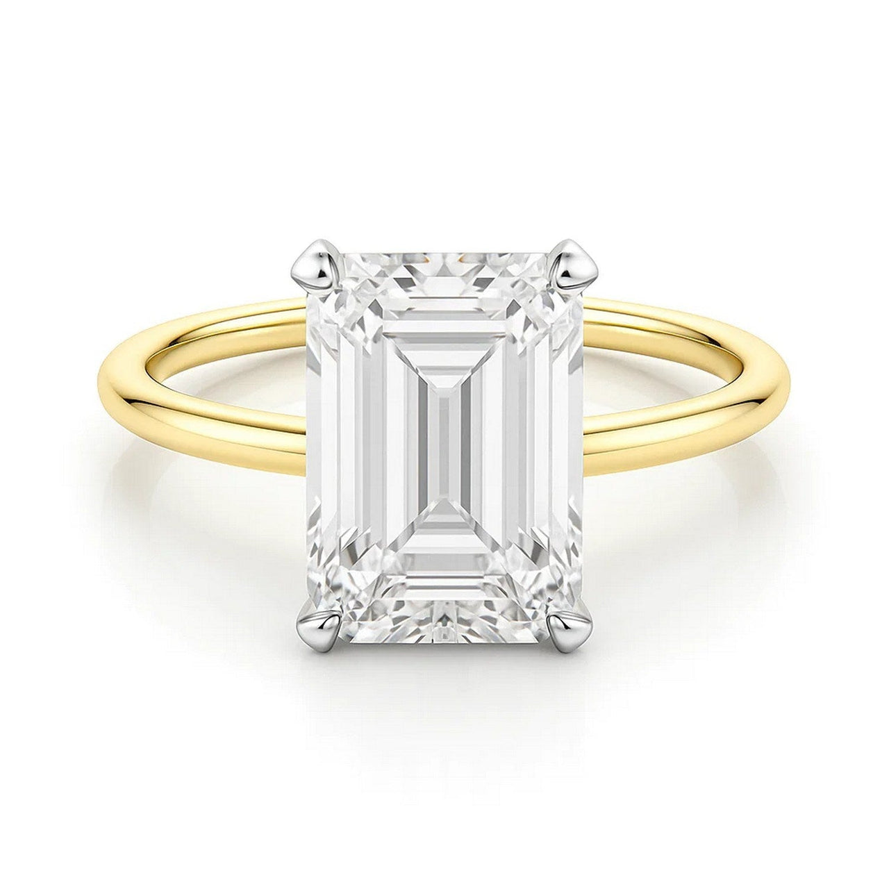 5 Carat Emerald Lab Grown IGI G/VS1 Diamond Solitaire Ring in 10K Yellow Gold - KIAHMILLA