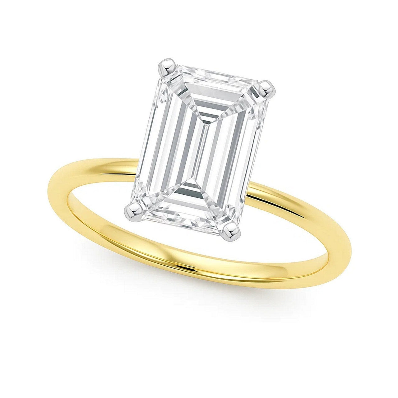 5 Carat Emerald Lab Grown IGI G/VS1 Diamond Solitaire Ring in 14K Yellow Gold - KIAHMILLA