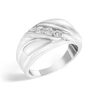 Men's .925 Sterling Silver 1/2 Cttw Diamond Channel Set 3-Stone Band Ring