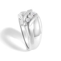 Men's .925 Sterling Silver 1/2 Cttw Diamond Channel Set 3-Stone Band Ring