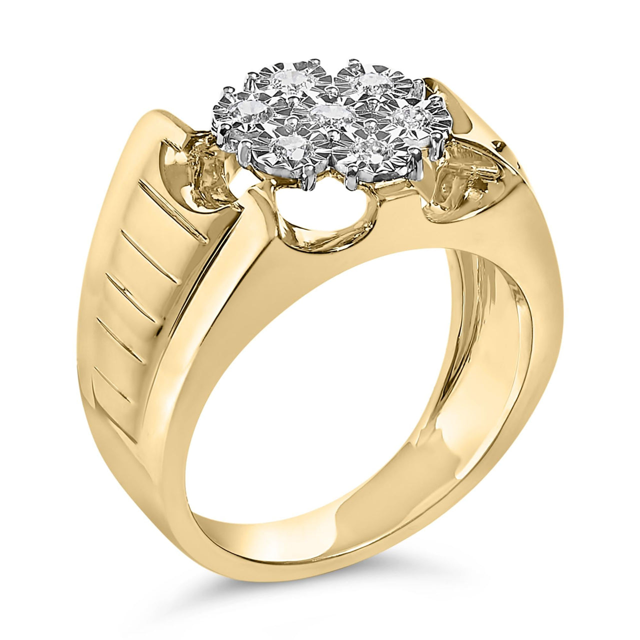 14K Yellow Gold Plated .925 Sterling Silver 1/3 Cttw Miracle-Set Floral Diamond Cluster Ring (I-J Color, I1-I2 Clarity)