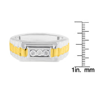 10K Yellow Gold Plated .925 Sterling Silver Diamond Accent Miracle-Set 3 Stone Ridged Band Gentlemen's Fashion Ring (I-J Color, I2-I3 Clarity)