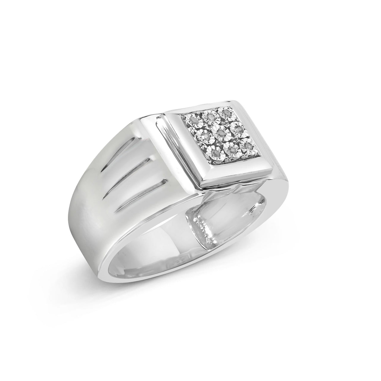 .925 Sterling Silver Diamond Accent Miracle-Set 9 Stone Ridged Band Gentlemen's Fashion Ring (I-J Color, I3 Clarity) - Size 10
