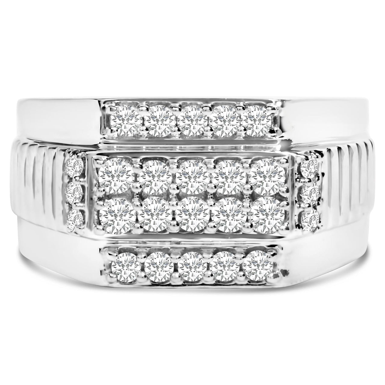 Men's .925 Sterling Silver 1.00 Cttw Diamond Multi Row Band Ring